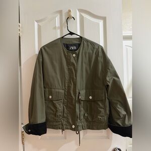 Zara Dark Khaki and Black Utility Jacket